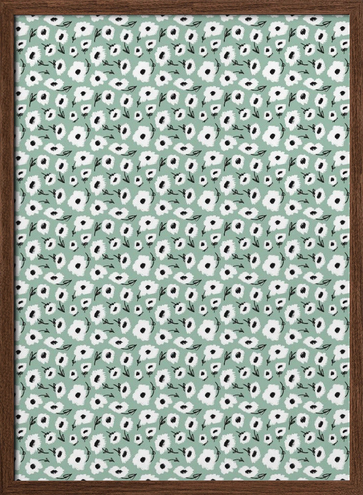 Cute Flowers on Mint Poster